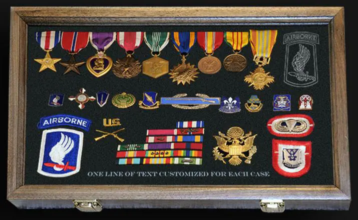 A case with medals and ribbons on it